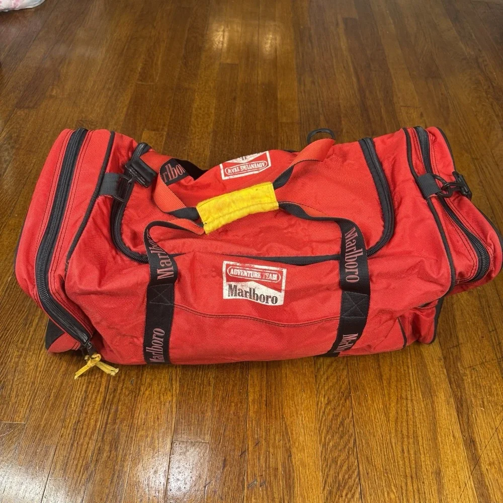 Vintage Marlboros Red and Black Duffle Bag Rare 90s Travel Bag Luggage